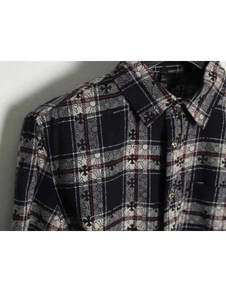 Chrome Hearts all-over printed cuffs leather plaid shirt,Chrome Hearts