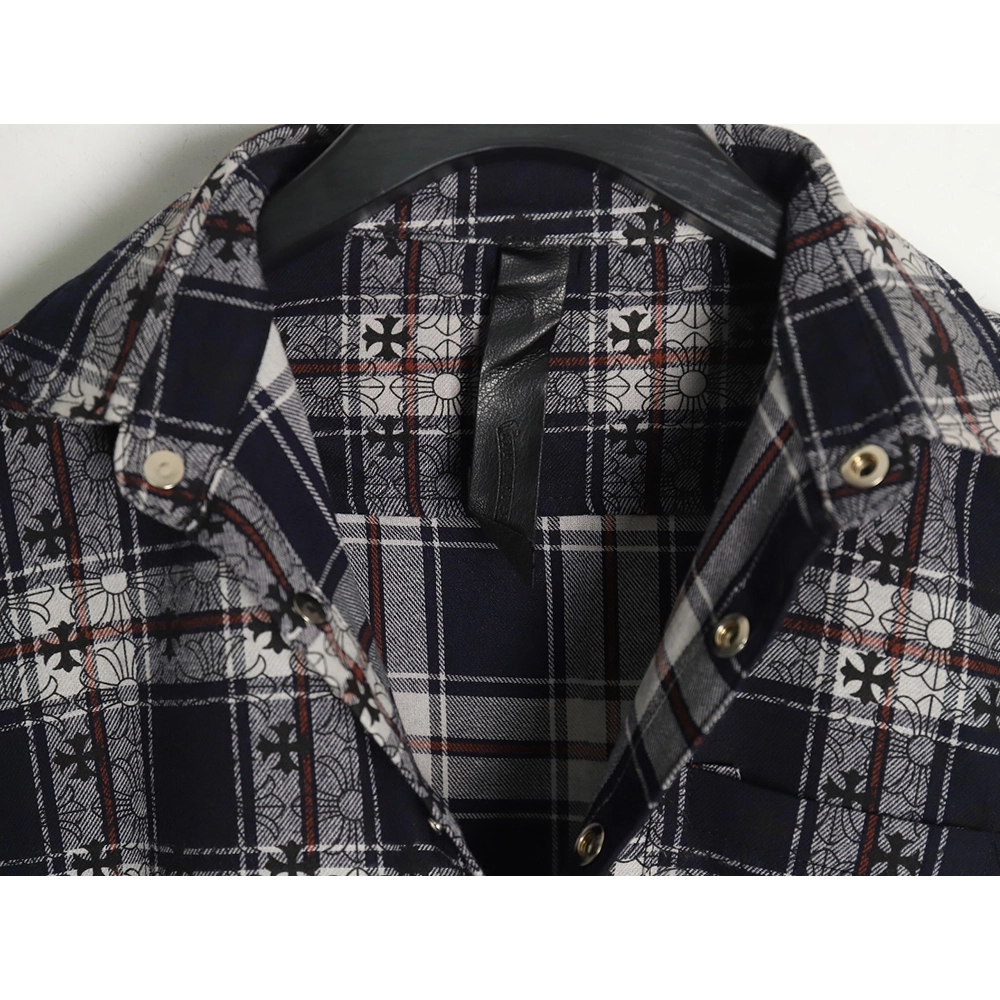 Chrome Hearts all-over printed cuffs leather plaid shirt,Chrome Hearts