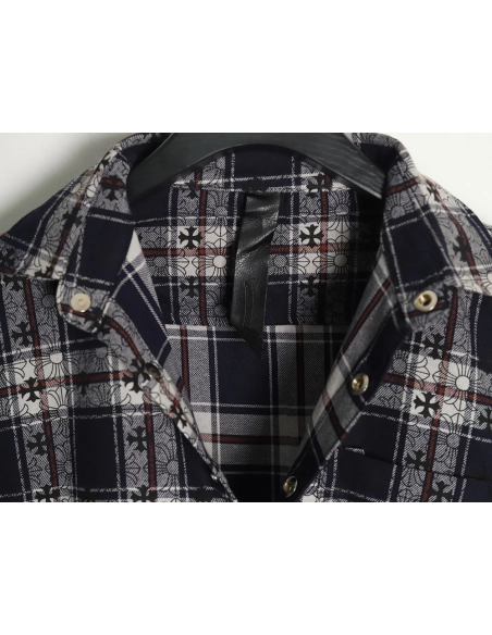 Chrome Hearts all-over printed cuffs leather plaid shirt,Chrome Hearts