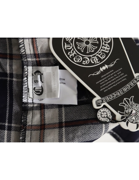 Chrome Hearts all-over printed cuffs leather plaid shirt,Chrome Hearts