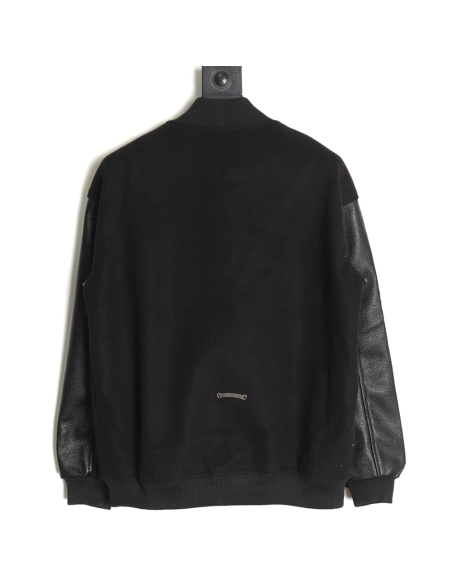 Chrome Hearts cross-patch multi-label leather sleeve baseball jacket,Chrome Hearts
