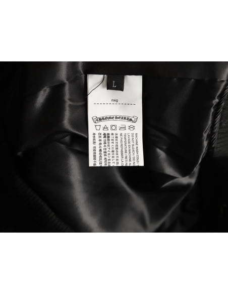 Chrome Hearts cross-patch multi-label leather sleeve baseball jacket,Chrome Hearts