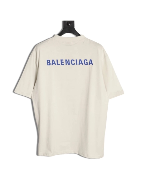 Balenciaga Klein blue front and back embroidered lettering short-sleeved T-shirt,Balenciaga