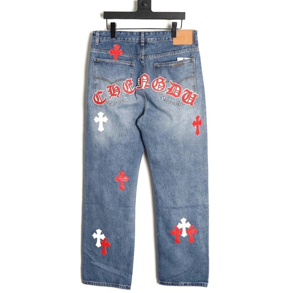 Chrome Hearts Back Sanskrit Cross Leather Pants,Chrome Hearts