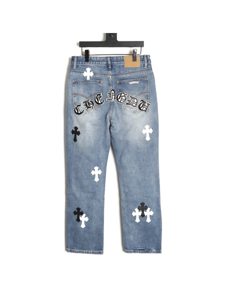 Chrome Hearts Back Sanskrit Cross Leather Pants TSK2,Chrome Hearts