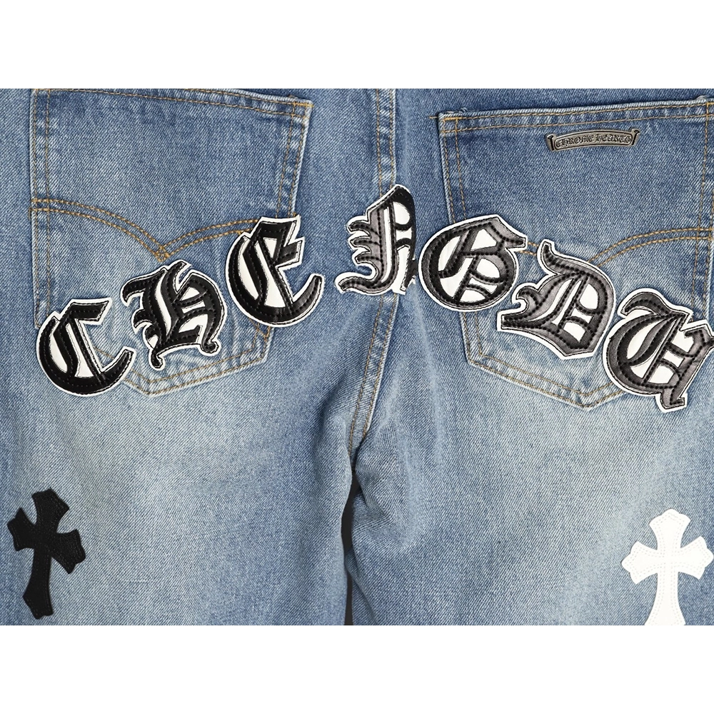 Chrome Hearts Back Sanskrit Cross Leather Pants TSK2,Chrome Hearts