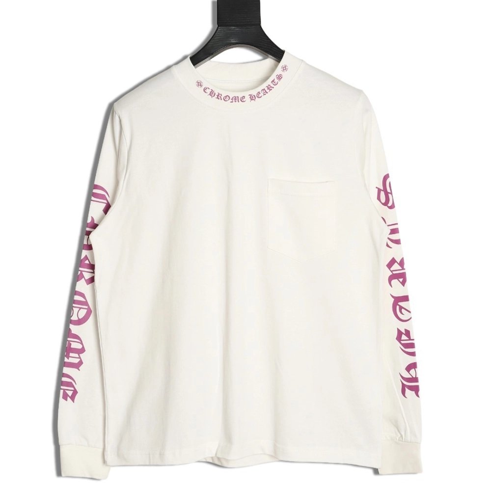 Chrome hearts neckline colorful Sanskrit round neck long sleeves,Chrome Hearts