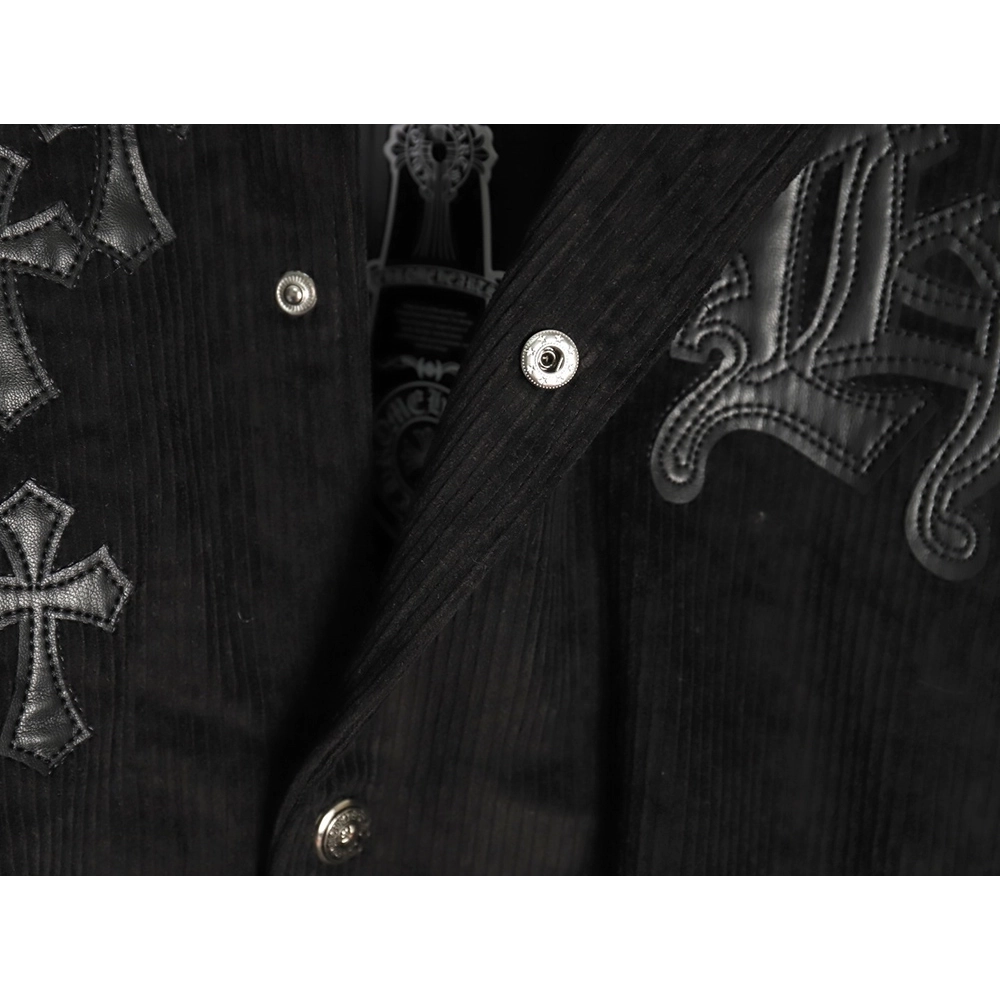 Chrome Hearts embroidered lips patchwork leather baseball jacket,Chrome Hearts