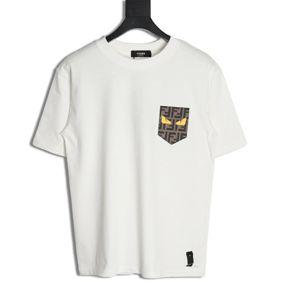 Fendi Little Monster Eyes FF Leather Brand Pocket Short Sleeve,Fendi