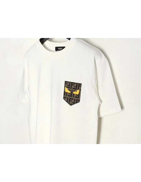 Fendi Little Monster Eyes FF Leather Brand Pocket Short Sleeve,Fendi