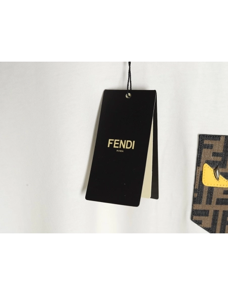 Fendi Little Monster Eyes FF Leather Brand Pocket Short Sleeve,Fendi