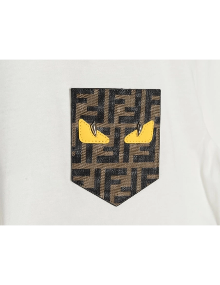 Fendi Little Monster Eyes FF Leather Brand Pocket Short Sleeve,Fendi