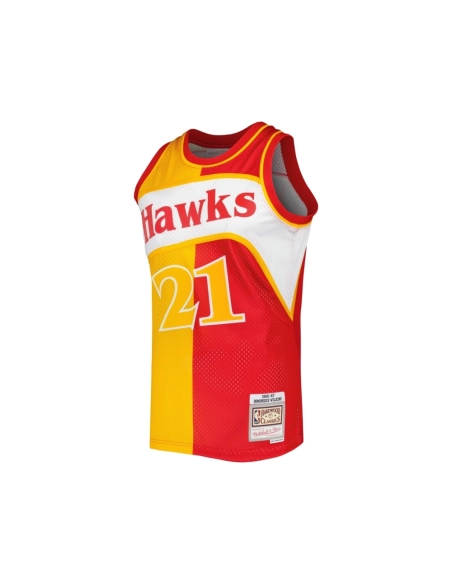 Mens Atlanta Hawks Dominique Wilkins Yellow Red Hardwood Classics 1986 87 Split Swingman Jersey,Atlanta Hawks,NBA,JERSEY with fr
