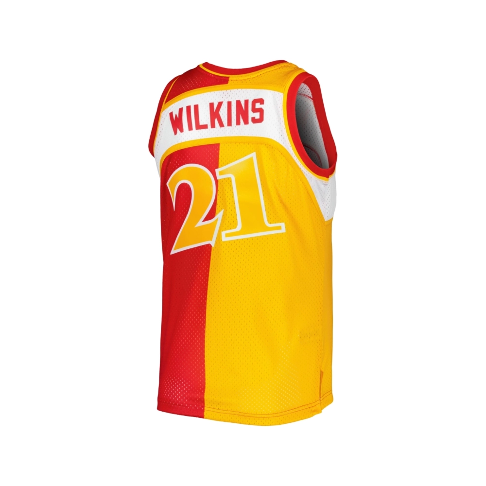 Mens Atlanta Hawks Dominique Wilkins Yellow Red Hardwood Classics 1986 87 Split Swingman Jersey,Atlanta Hawks,NBA,JERSEY with fr