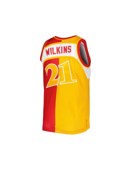 Mens Atlanta Hawks Dominique Wilkins Yellow Red Hardwood Classics 1986 87 Split Swingman Jersey,Atlanta Hawks,NBA,JERSEY with fr