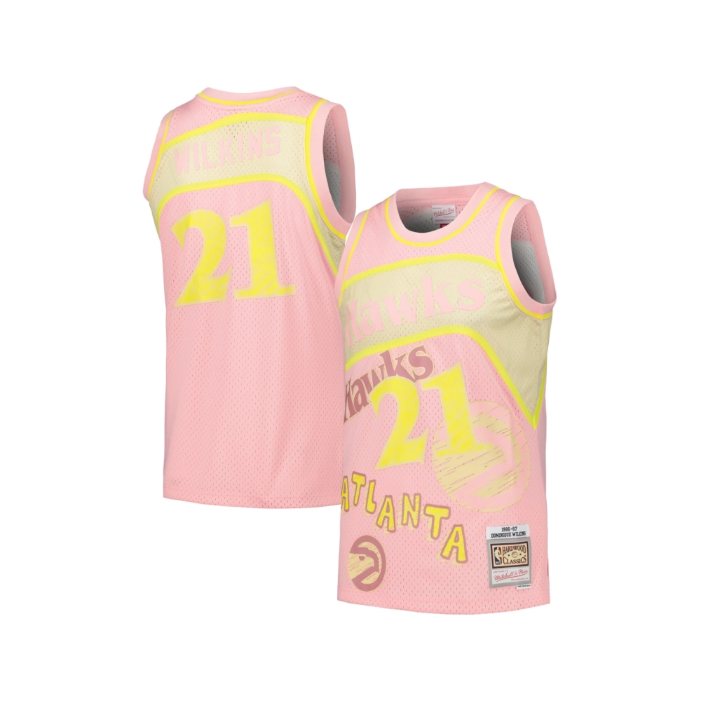 Mens Atlanta Hawks Dominique Wilkins Pink 1986 87 Swingman Sidewalk Sketch Jersey,Atlanta Hawks,NBA,JERSEY with free shipping