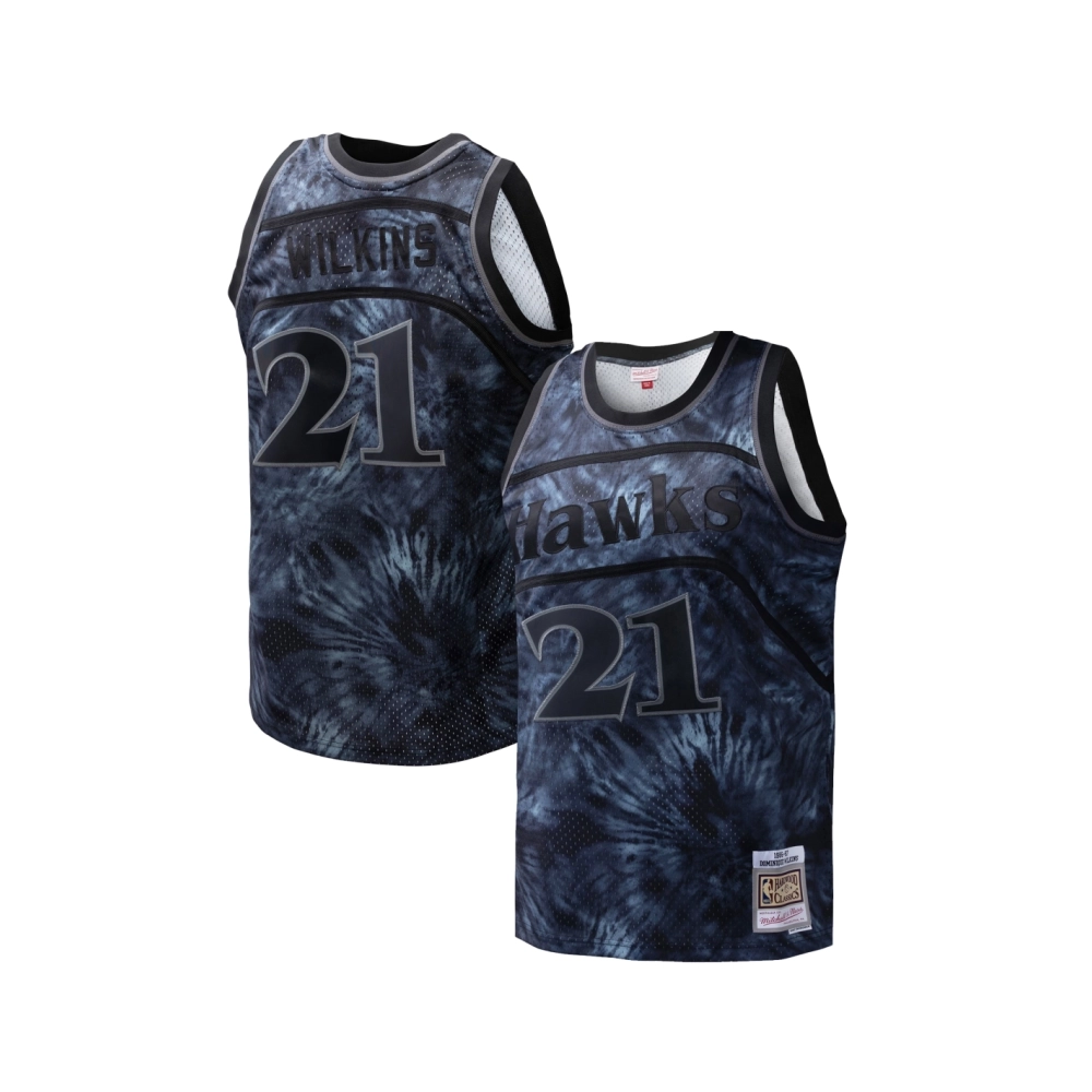 Mens Atlanta Hawks Dominique Wilkins Black Hardwood Classics 1986 87 Tie-Dye Swingman Jersey,Atlanta Hawks,NBA,JERSEY with free 