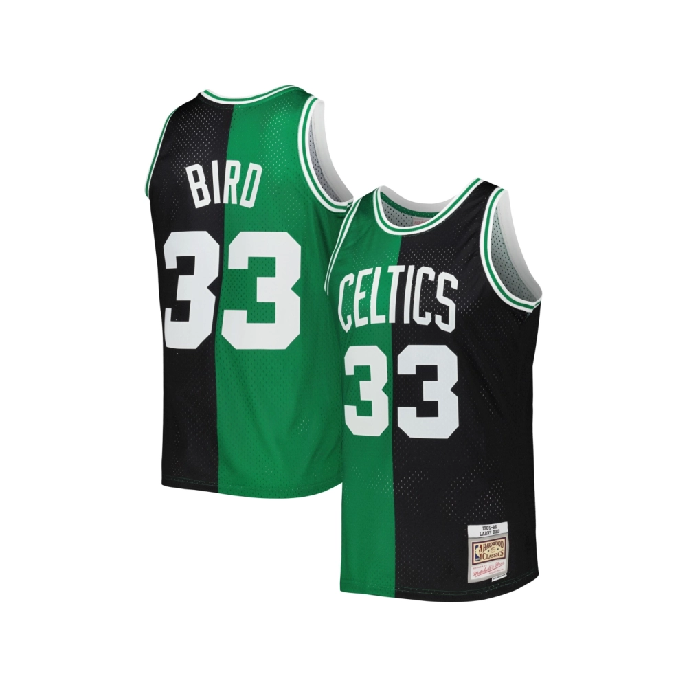 Mens Boston Celtics Larry Bird Black Kelly Green Hardwood Classics 1985 86 Split Swingman Jersey,Boston Celtics,NBA,JERSEY with 