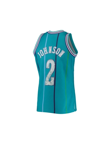 Mens Charlotte Hornets Larry Johnson Teal 1996 97 Hardwood Classics NBA 75th Anniversary Diamond Swingman Jersey,Charlotte Horne