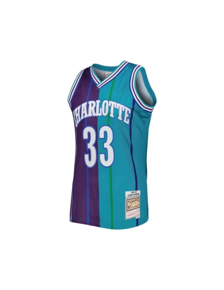 Mens Charlotte Hornets Alonzo Mourning Teal Purple Hardwood Classics 1992 93 Split Swingman Jersey,Charlotte Hornets,NBA,JERSEY 