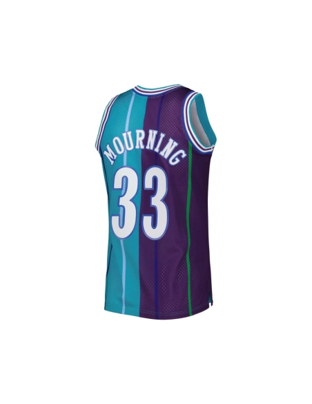 Mens Charlotte Hornets Alonzo Mourning Teal Purple Hardwood Classics 1992 93 Split Swingman Jersey,Charlotte Hornets,NBA,JERSEY 