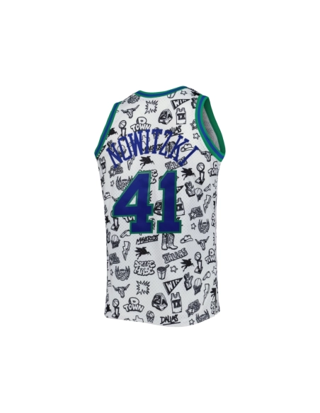 Mens Dallas Mavericks Dirk Nowitzki White 1998 99 Hardwood Classics Doodle Swingman Jersey,Dallas Mavericks,NBA,JERSEY with free