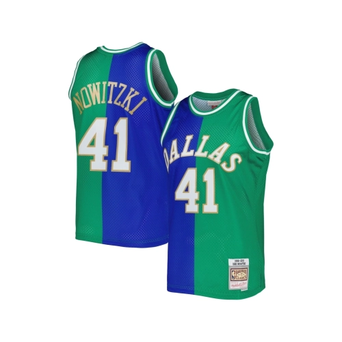 Mens Dallas Mavericks Dirk Nowitzki Blue Green Hardwood Classics 1998 2019 Split Swingman Jersey,Dallas Mavericks,NBA,JERSEY wit