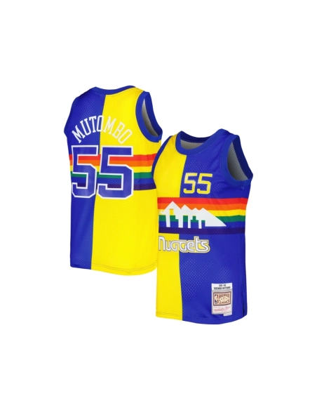 Mens Denver Nuggets Dikembe Mutombo Royal Gold Hardwood Classics 1991 92 Split Swingman Jersey,Denver Nuggets,NBA,JERSEY with fr