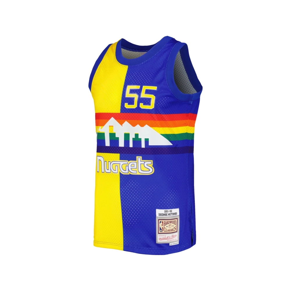 Mens Denver Nuggets Dikembe Mutombo Royal Gold Hardwood Classics 1991 92 Split Swingman Jersey,Denver Nuggets,NBA,JERSEY with fr