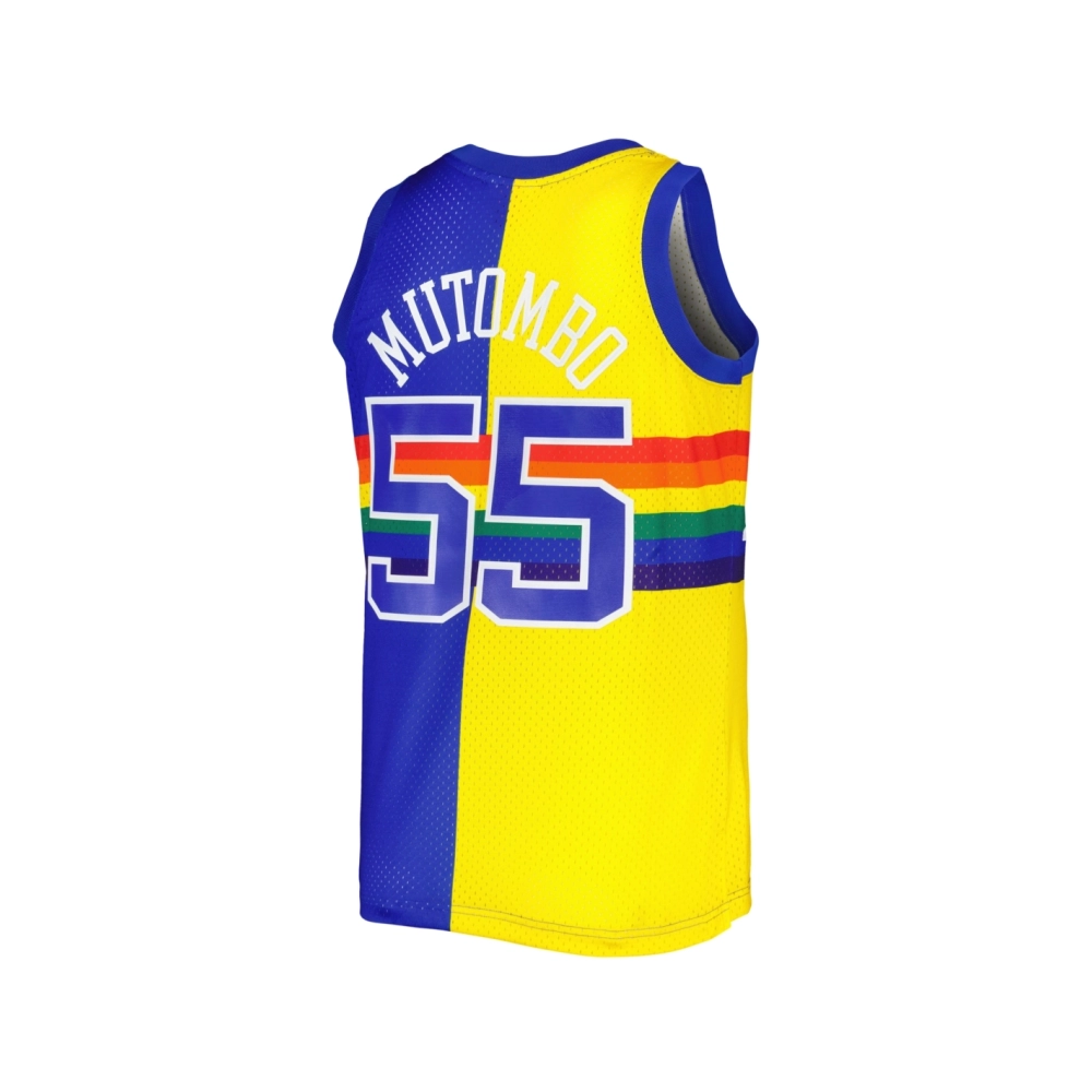 Mens Denver Nuggets Dikembe Mutombo Royal Gold Hardwood Classics 1991 92 Split Swingman Jersey,Denver Nuggets,NBA,JERSEY with fr