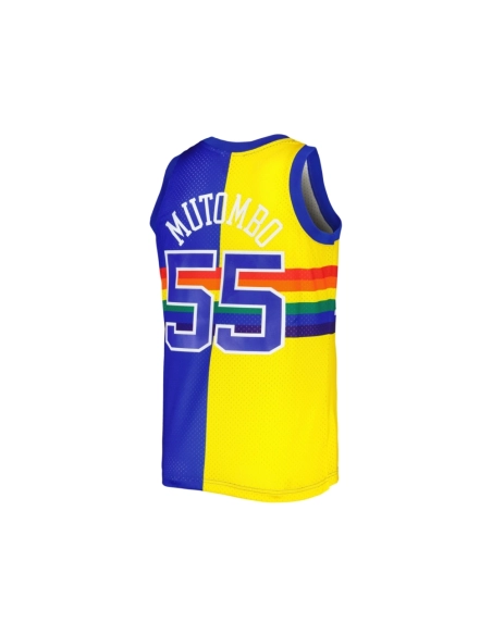 Mens Denver Nuggets Dikembe Mutombo Royal Gold Hardwood Classics 1991 92 Split Swingman Jersey,Denver Nuggets,NBA,JERSEY with fr