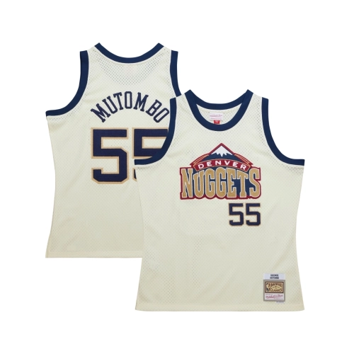 Mens Denver Nuggets Dikembe Mutombo Cream Chainstitch Swingman Jersey,Denver Nuggets,NBA,JERSEY with free shipping