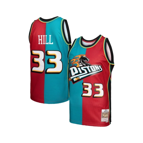 Mens Detroit Pistons Grant Hill Teal Red Hardwood Classics 1999 00 Split Swingman Jersey,Detroit Pistons,NBA,JERSEY with free sh