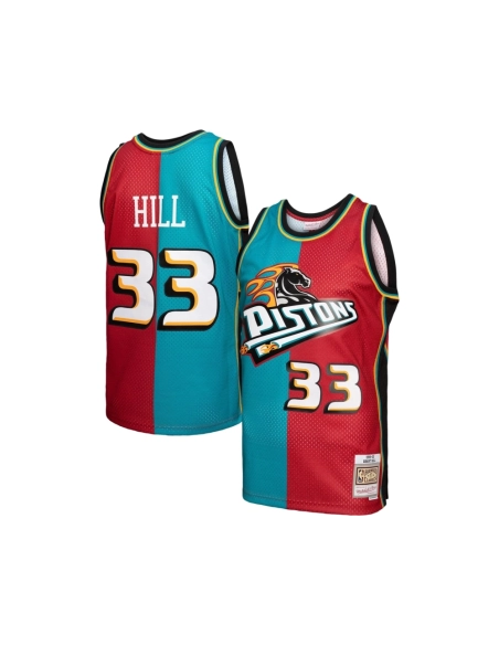 Mens Detroit Pistons Grant Hill Teal Red Hardwood Classics 1999 00 Split Swingman Jersey,Detroit Pistons,NBA,JERSEY with free sh