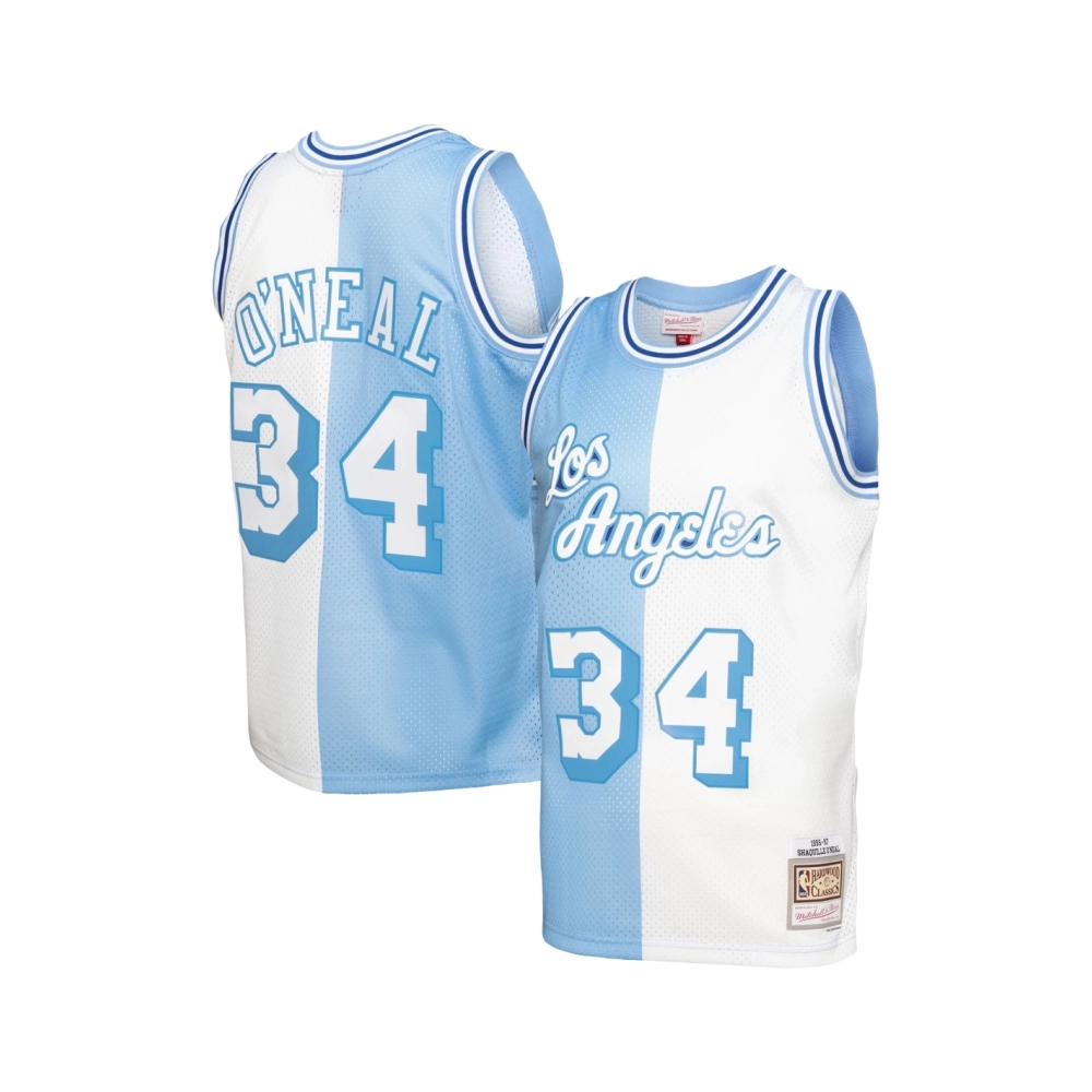Mens Los Angeles Lakers Shaquille ONeal Powder Blue White Hardwood Classics 1996 97 Split Swingman Jersey,Los Angeles Lakers,NBA
