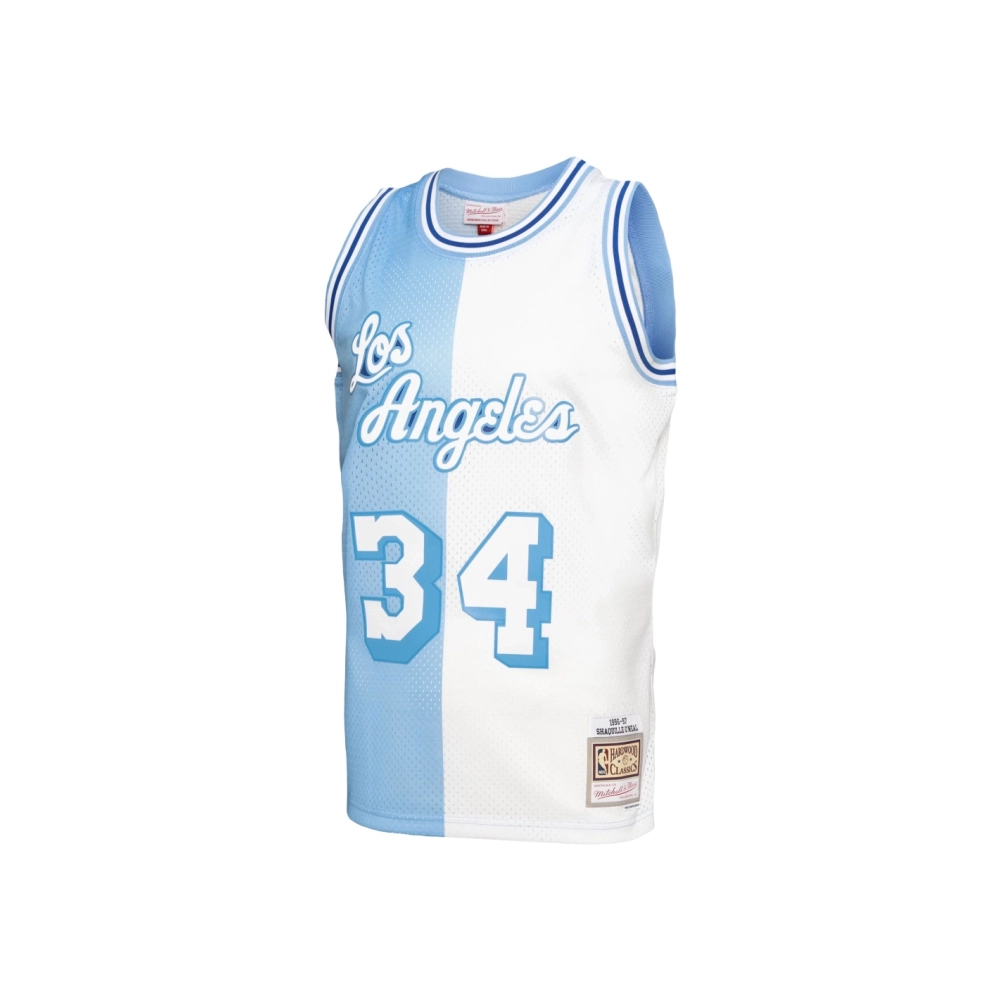 Mens Los Angeles Lakers Shaquille ONeal Powder Blue White Hardwood Classics 1996 97 Split Swingman Jersey,Los Angeles Lakers,NBA