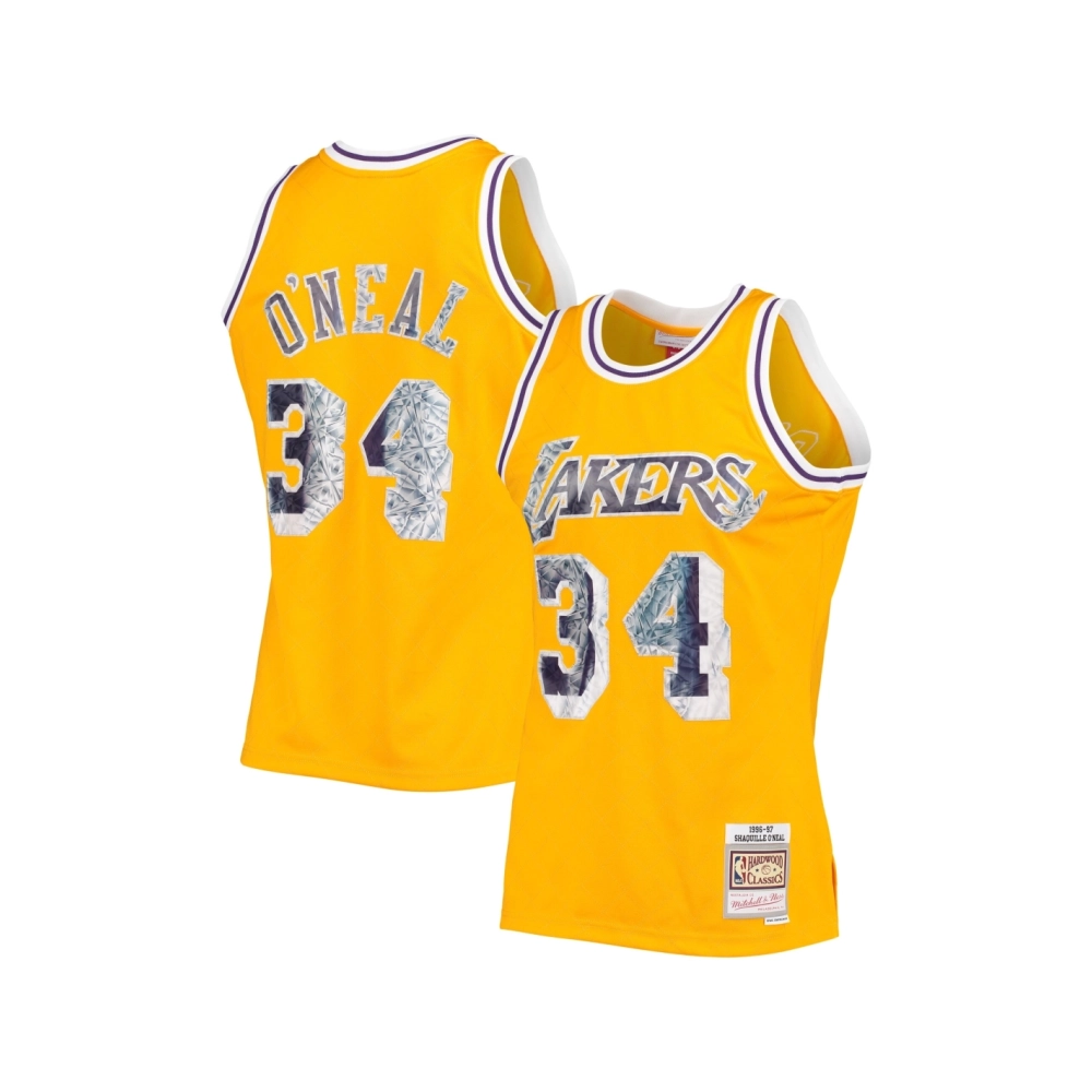 Mens Los Angeles Lakers Shaquille ONeal Gold 1996-97 Hardwood Classics NBA 75th Anniversary Diamond Swingman Jersey,Los Angeles 