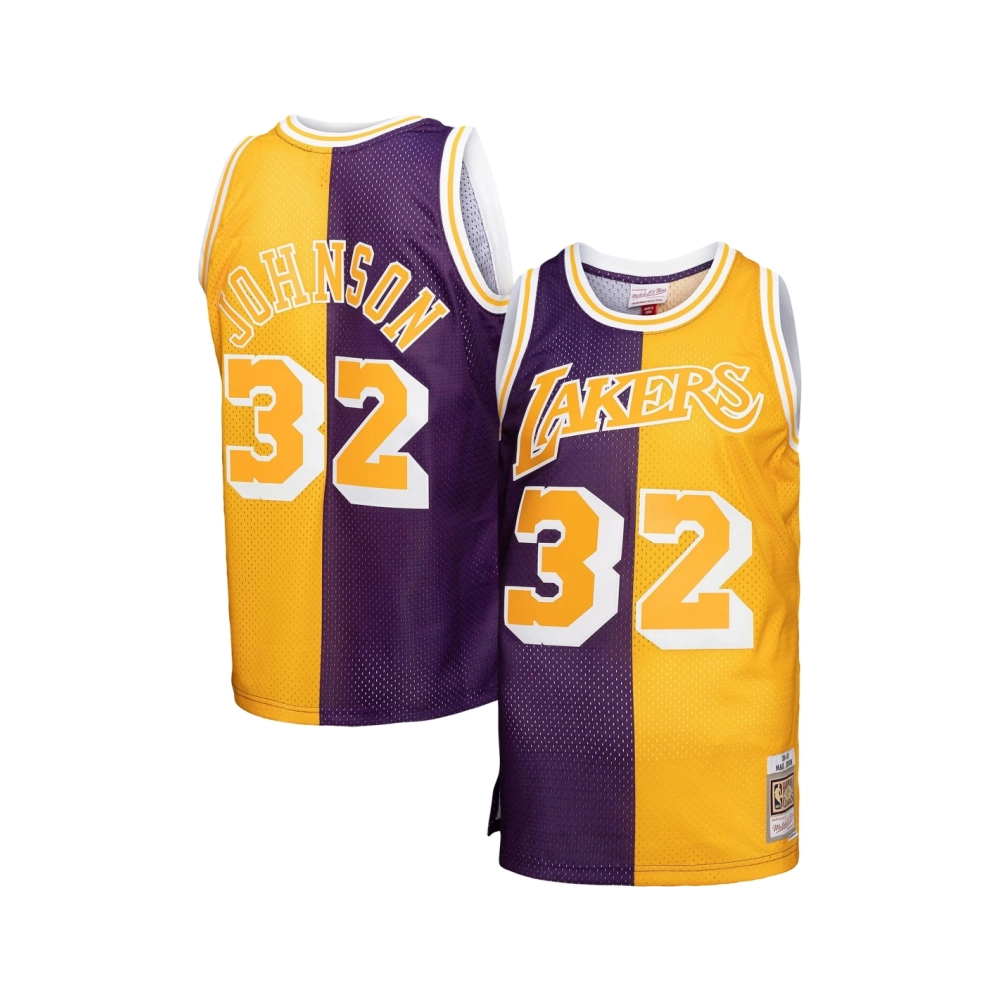 Mens Los Angeles Lakers Purple Gold Big Tall Hardwood Classics 1984 85 Split Swingman Jersey,Los Angeles Lakers,NBA,JERSEY with 