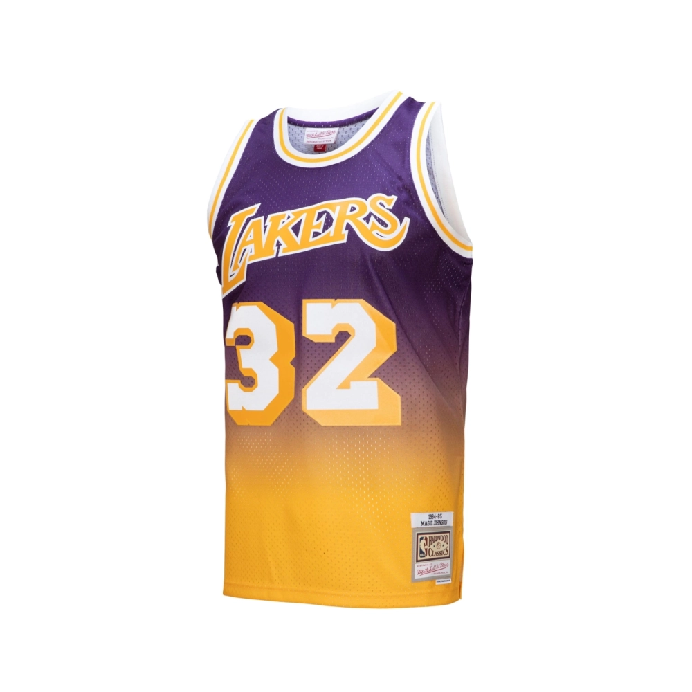 Mens Los Angeles Lakers Magic Johnson Gold Purple 1984 85 Hardwood Classics Fadeaway Swingman Player Jersey,Los Angeles Lakers,N