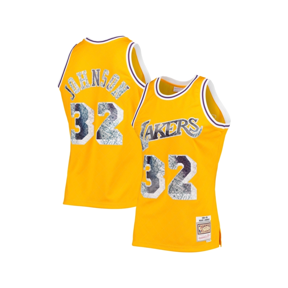 Mens Los Angeles Lakers Magic Johnson Gold 1984 85 Hardwood Classics NBA 75th Anniversary Diamond Swingman Jersey,Los Angeles La
