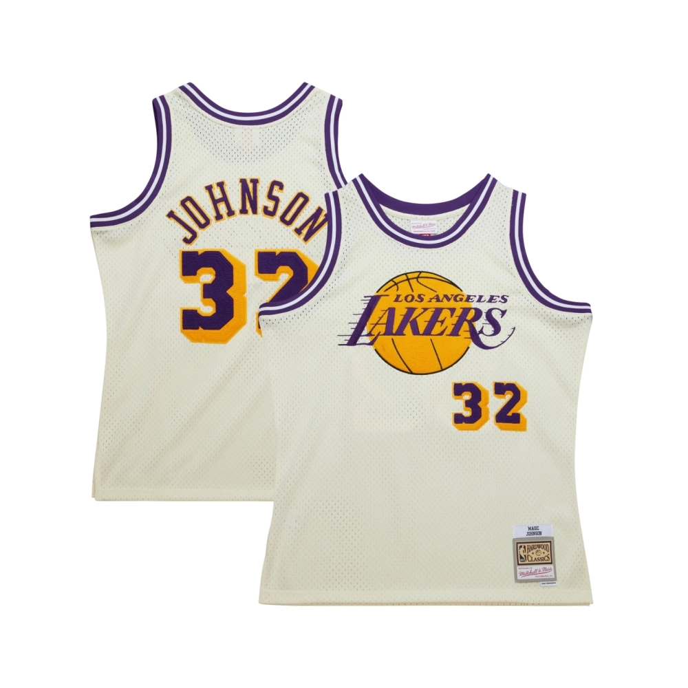 Mens Los Angeles Lakers Magic Johnson Cream Chainstitch Swingman Jersey,Los Angeles Lakers,NBA,JERSEY with free shipping