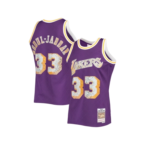 Mens Los Angeles Lakers Kareem Abdul-Jabbar Purple 1996-97 Hardwood Classics NBA 75th Anniversary Diamond Swingman Jersey,Los An