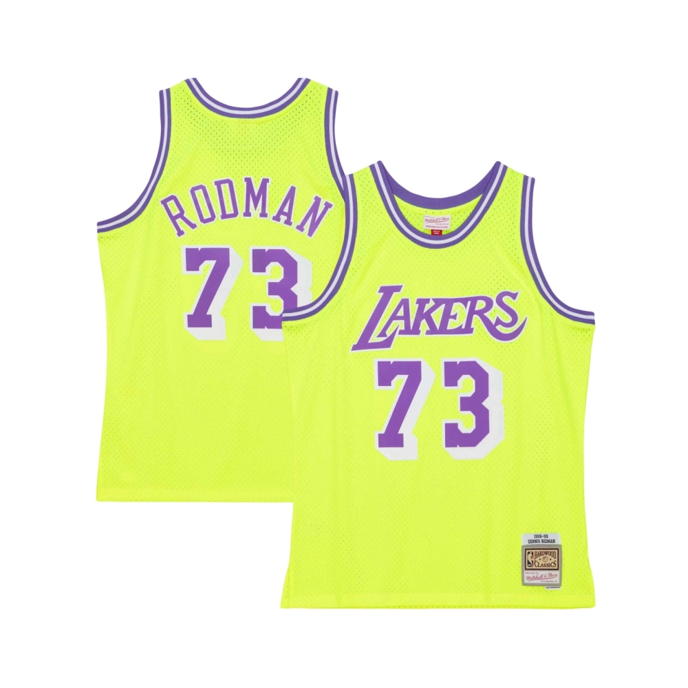 Mens Los Angeles Lakers Dennis Rodman Neon Yellow Hardwood Classics 1998 99 Tropical Swingman Jersey,Los Angeles Lakers,NBA,JERS