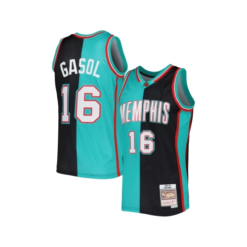 Mens Memphis Grizzlies Pau Gasol Black Turquoise Hardwood Classics 2001 02 Split Swingman Jersey,Memphis Grizzlies,NBA,JERSEY wi