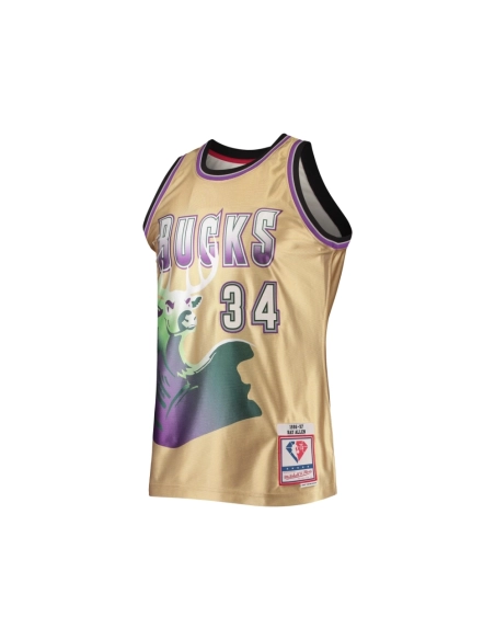 Mens Milwaukee Bucks Ray Allen Gold 75th Anniversary 1996 97 Hardwood Classics Swingman Jersey,Milwaukee Bucks,NBA,JERSEY with f
