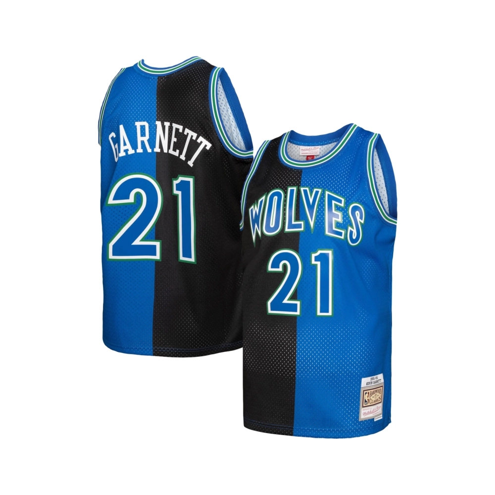Mens Minnesota Timberwolves Kevin Garnett Black Blue Hardwood Classics 1995 96 Split Swingman Jersey,Minnesota Timberwolves,NBA,