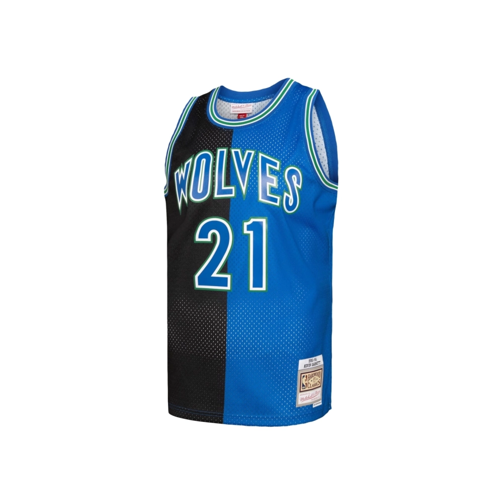 Mens Minnesota Timberwolves Kevin Garnett Black Blue Hardwood Classics 1995 96 Split Swingman Jersey,Minnesota Timberwolves,NBA,