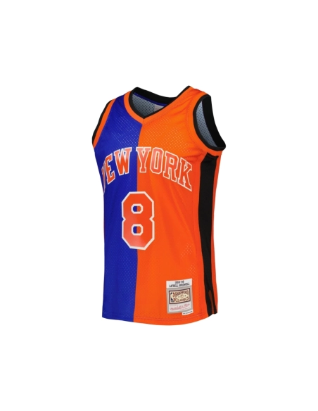 Mens New York Knicks Latrell Sprewell Blue Orange Hardwood Classics 1998 99 Split Swingman Jersey,New York Knicks,NBA,JERSEY wit