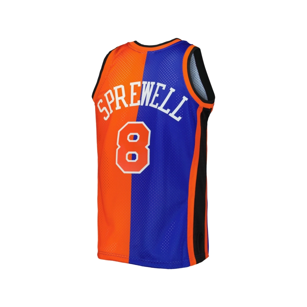 Mens New York Knicks Latrell Sprewell Blue Orange Hardwood Classics 1998 99 Split Swingman Jersey,New York Knicks,NBA,JERSEY wit