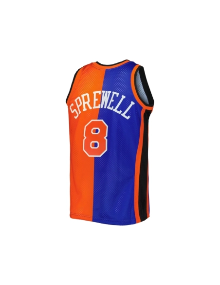 Mens New York Knicks Latrell Sprewell Blue Orange Hardwood Classics 1998 99 Split Swingman Jersey,New York Knicks,NBA,JERSEY wit